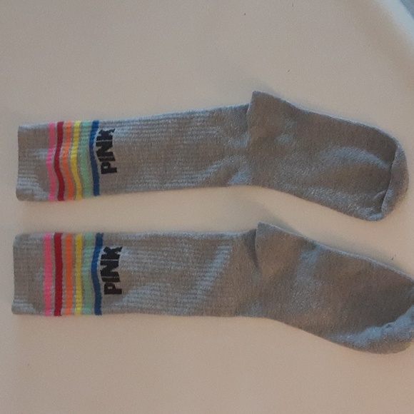 Pink Victoria's Secret Rainbow Striped Socks - Picture 2 of 9